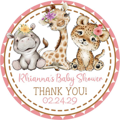 Girls Safari Animals Baby Shower Stickers