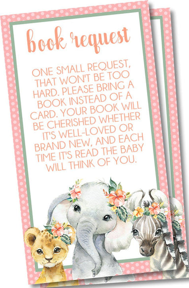 Girls Safari Animals Book Request Cards
