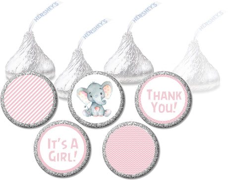 Pink elephant safari baby shower candy stickers – It’s a Girl design