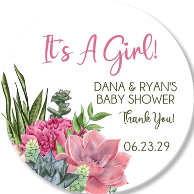 Girls Succulent Baby Shower Stickers Or Favor Tags