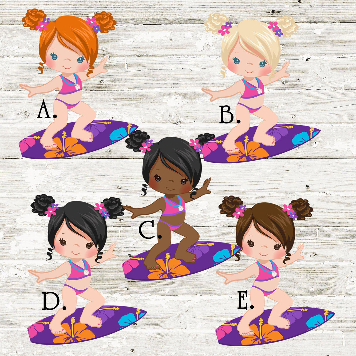 Girls Surfing Birthday Party Stickers