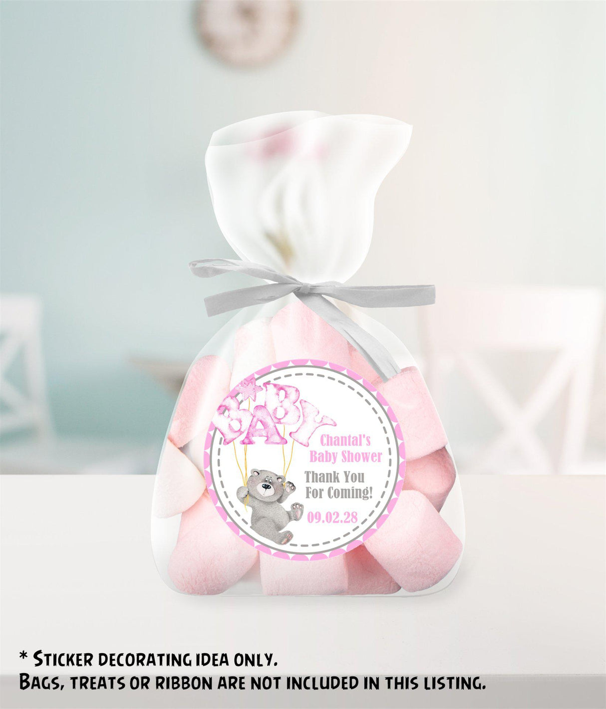 pink teddy bear baby shower sticker