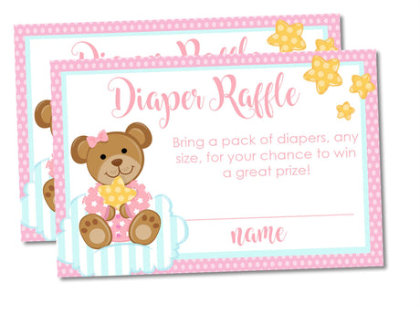 Girls Teddy Bear Diaper Raffle Tickets