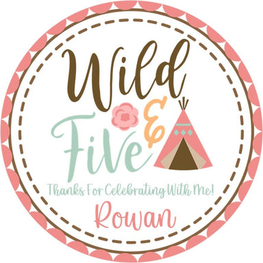Girls Tribal 5th Birthday Party Stickers