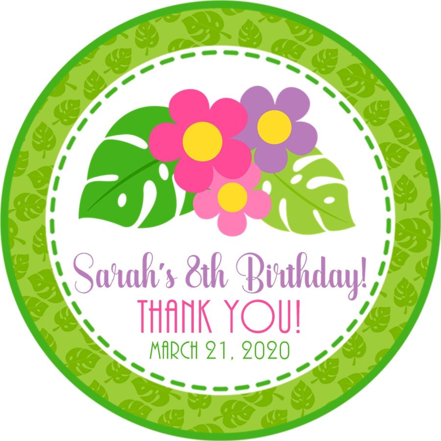 Girls Tropical Luau Birthday Party Stickers Or Favor Tags