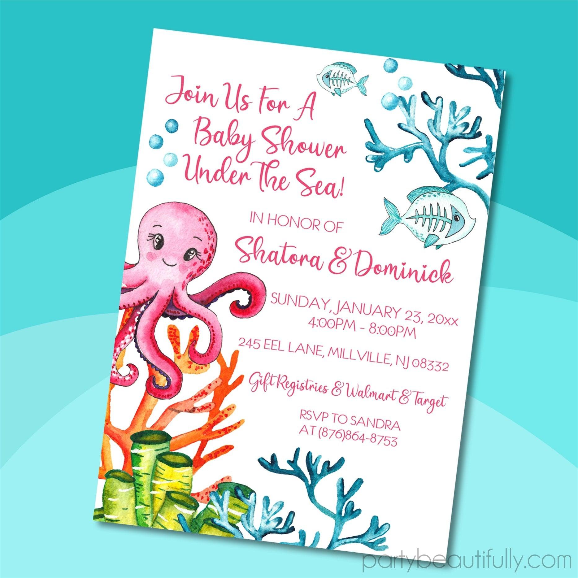 Girls Under The Sea Baby Shower Invitations