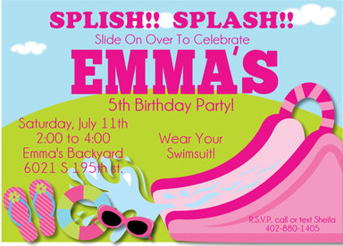 Girls Waterslide Birthday Party Invitations