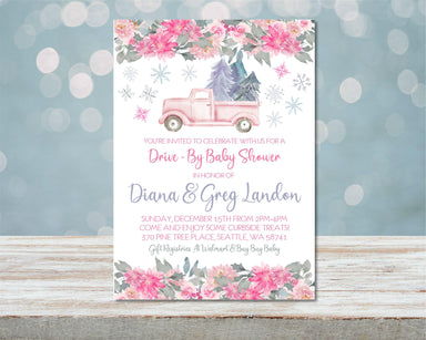 Girls Winter Drive By Baby Shower Invitations