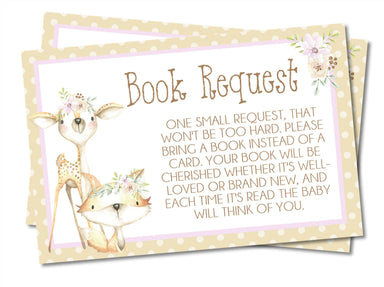 Girls Woodland Animals Book Request Cards