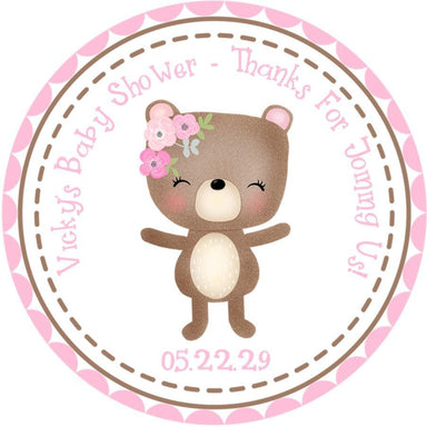 Girls Woodland Bear Baby Shower Stickers