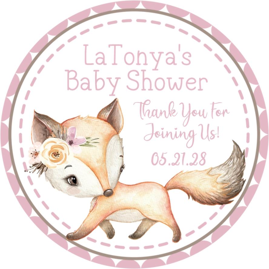 Girls Woodland Fox Baby Shower Stickers