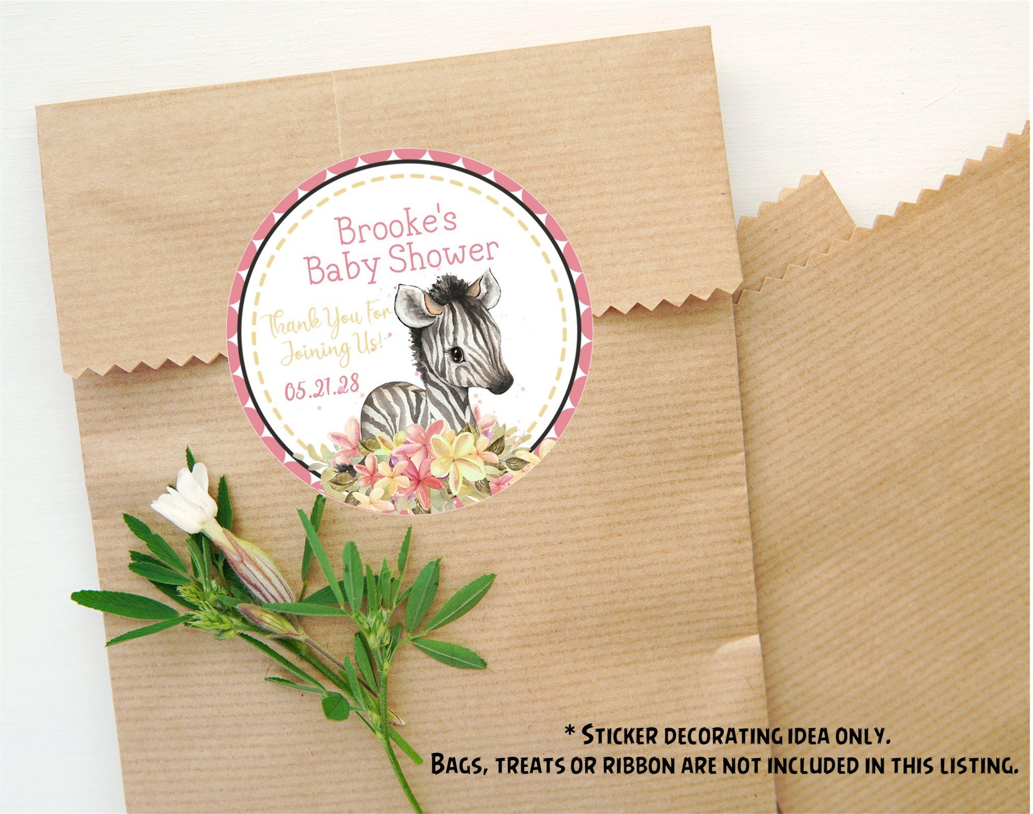 Girls Zebra Baby Shower Stickers Or Favor Tags