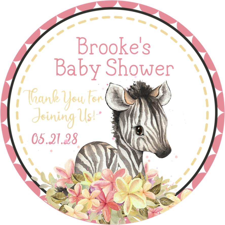 Girls Zebra Baby Shower Stickers Or Favor Tags