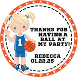 Girls basketball birthday sticker with blue jersey