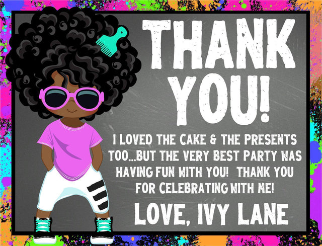 Girls hip hop birthday thank you cards