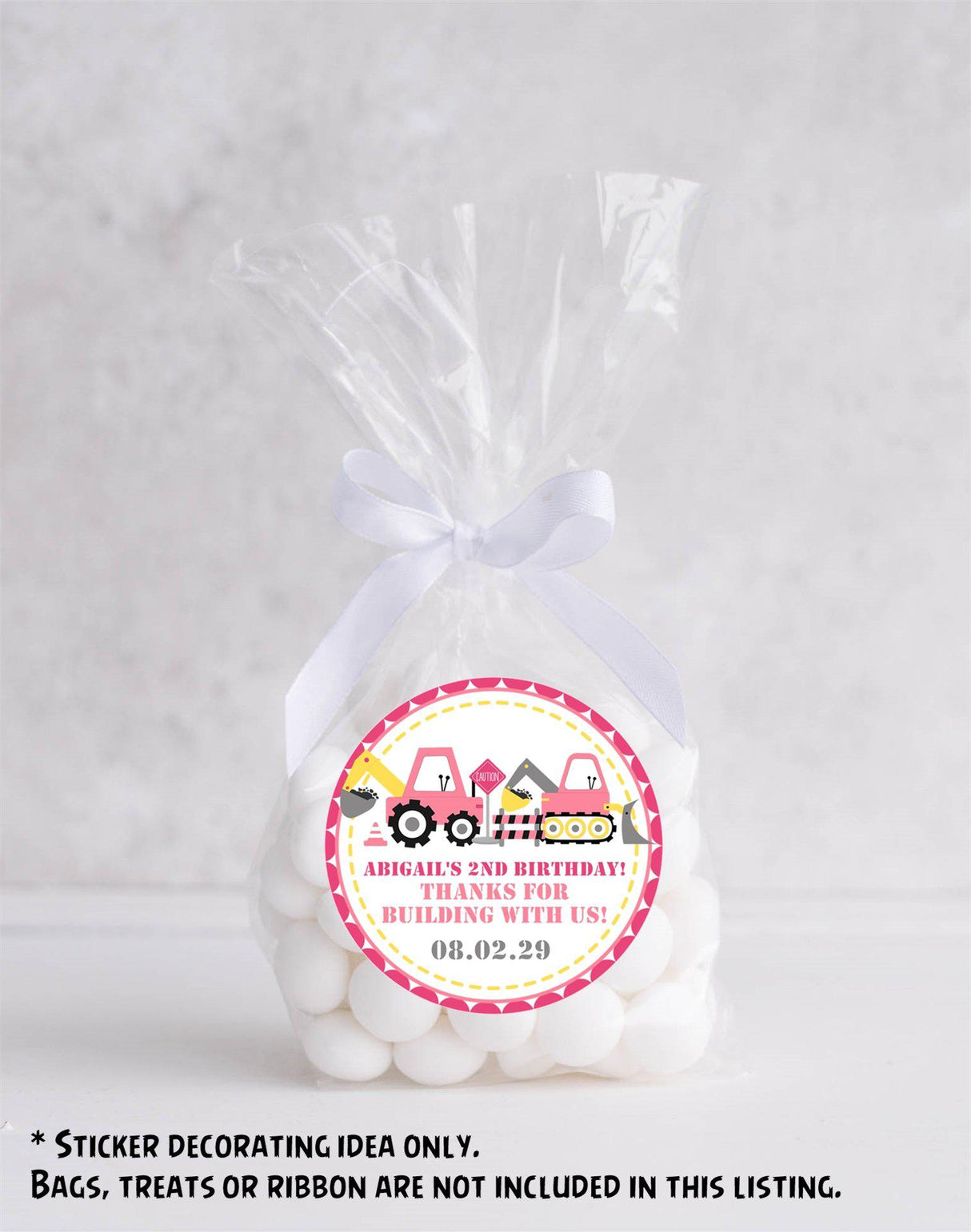 Girls personalized construction party favor stickers