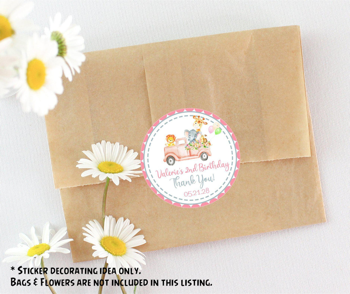 Girls personalized safari animal birthday favor label