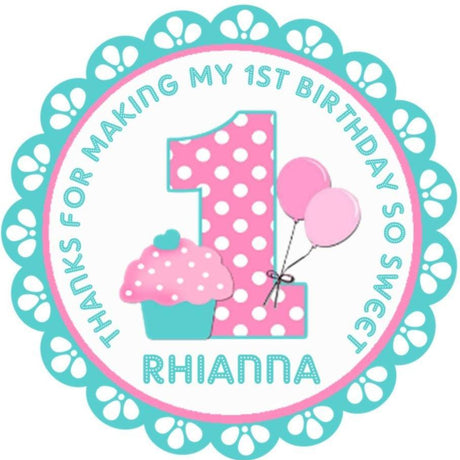 Girls pink and turquoise first birthday sticker