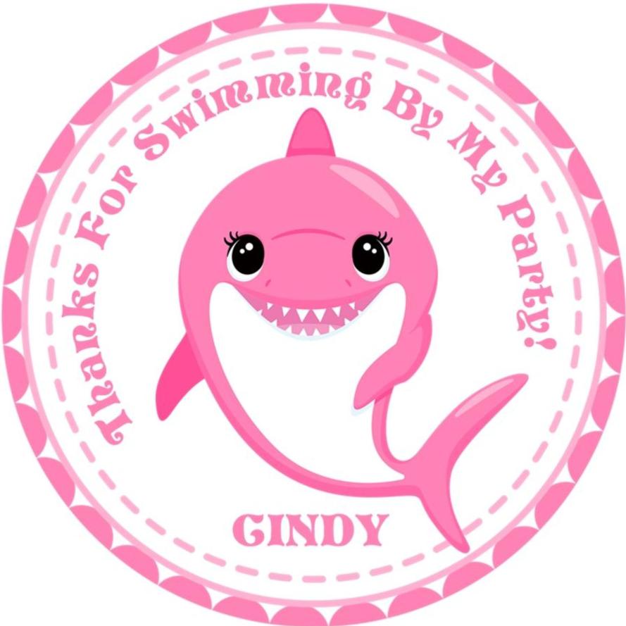 Girls pink baby shark birthday sticker cute shark design
