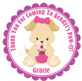 Girls puppy themed cupcake sticker design