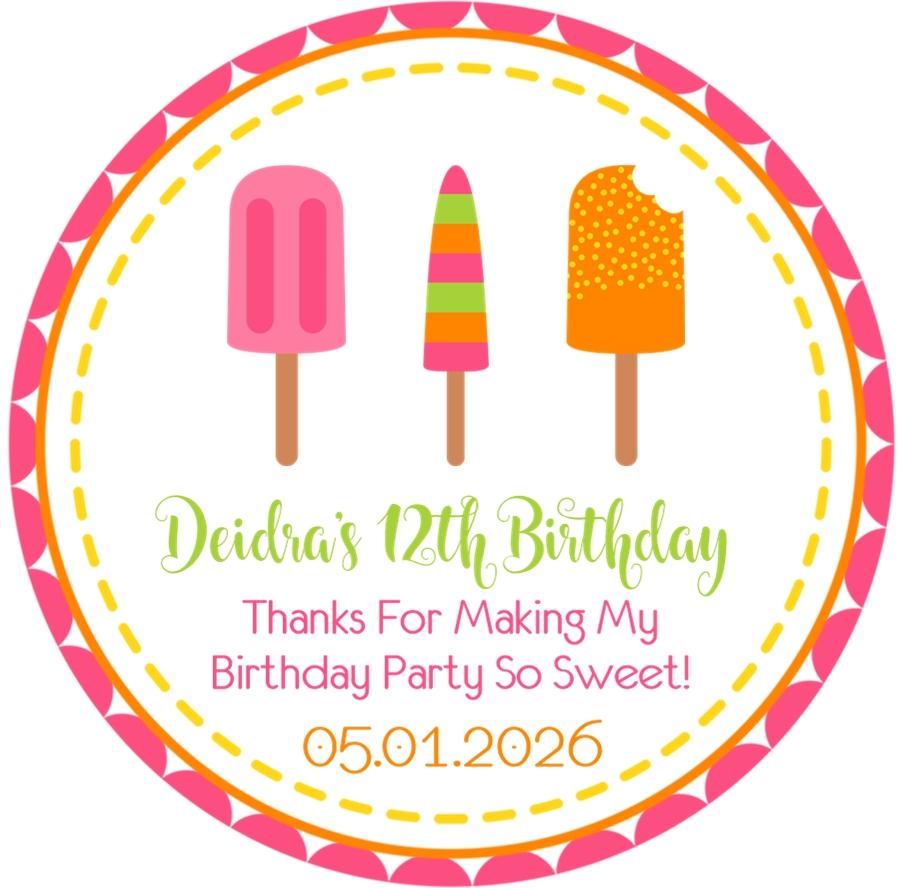 Girls summer popsicle party favor label