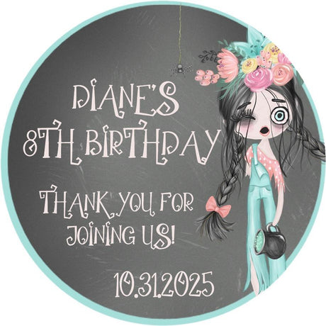 Girls zombie Halloween birthday sticker design