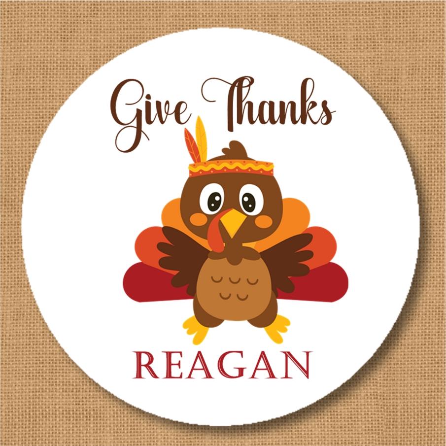 Give Thanks turkey Thanksgiving sticker with fall colors