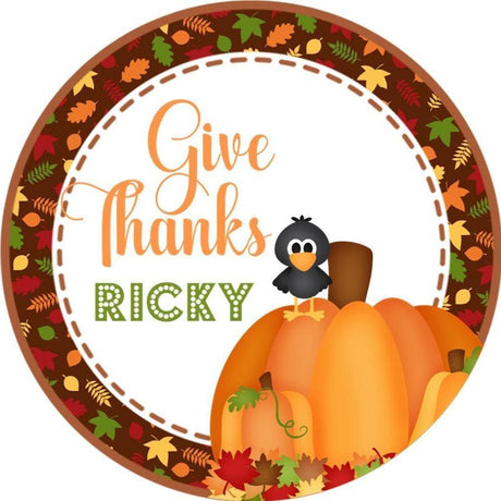 Give thanks pumpkin sticker with fall thanksgiving design
