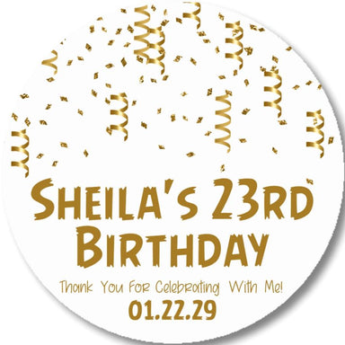 Gold Confetti Birthday Party Stickers Or Favor Tags