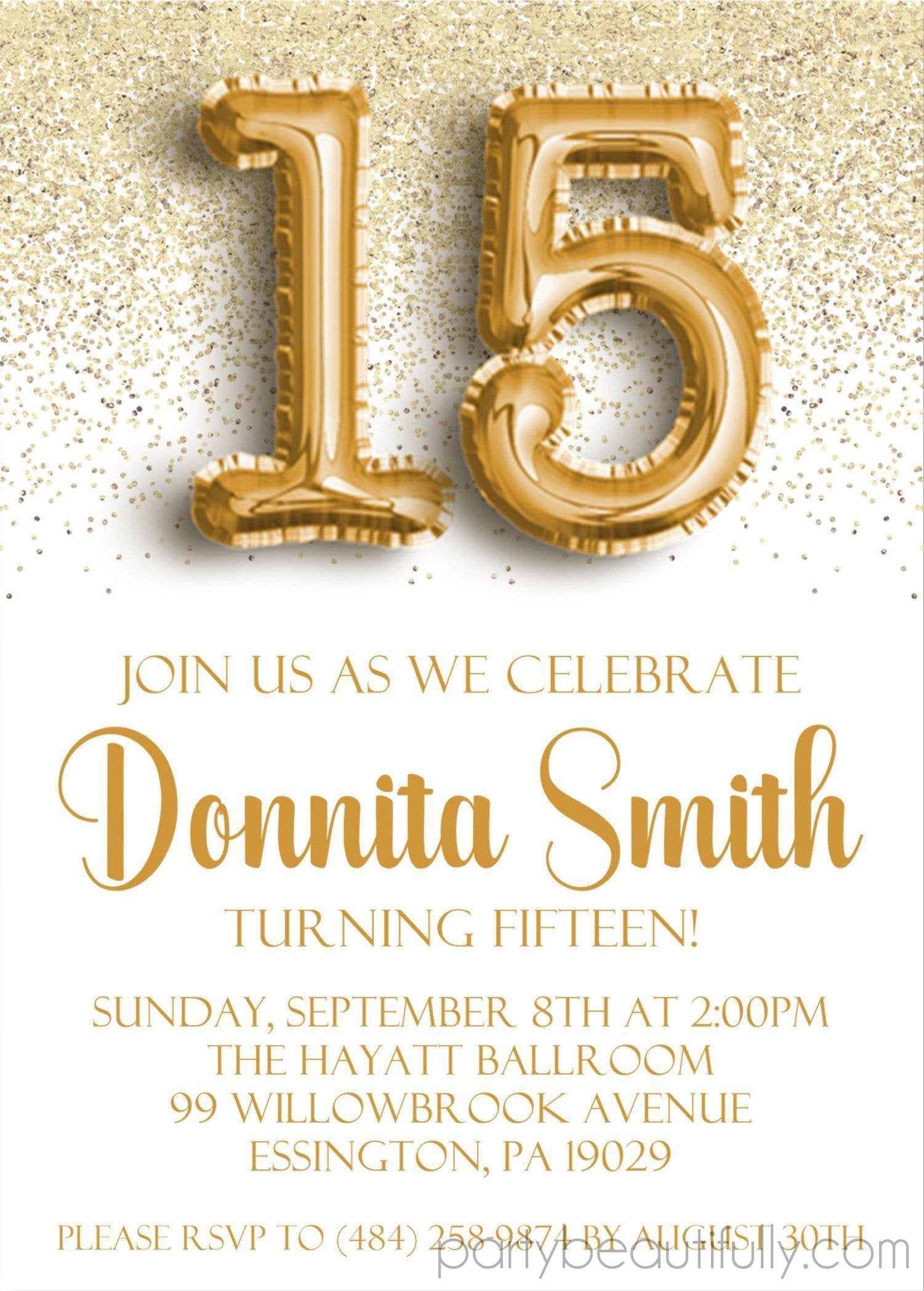 Gold Confetti Teen Birthday Party Invitations