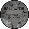 Graveyard Halloween sticker with tombstones bats and spooky night scene