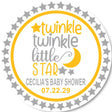 Gray and yellow Twinkle Little Star baby shower stickers.