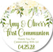 Green And White Floral First Communion Stickers Or Favor Tags