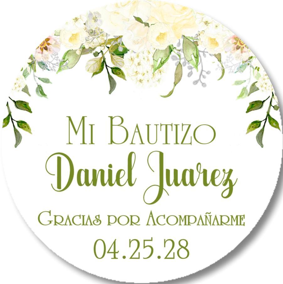 Green And White Spanish Baptism Stickers Or Favor Tags