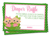 Green Polka Dot Twin Girls Baby Shower Diaper Raffle Sign and Tickets