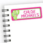 Green and pink cactus back to school name labels with playful design