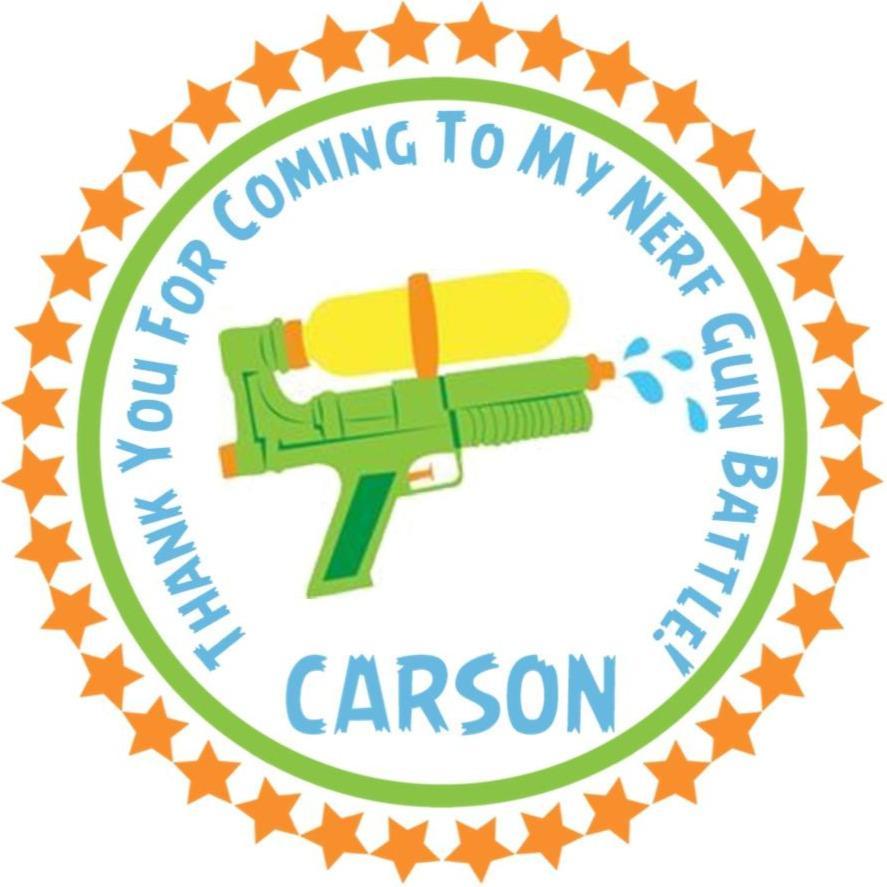 Green and yellow water gun birthday party sticker