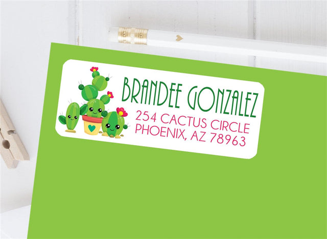 Green cactus personalized address labels