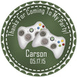 Green gamer birthday sticker with Xbox-style controllers