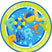 Green pool party birthday sticker with splash graphics