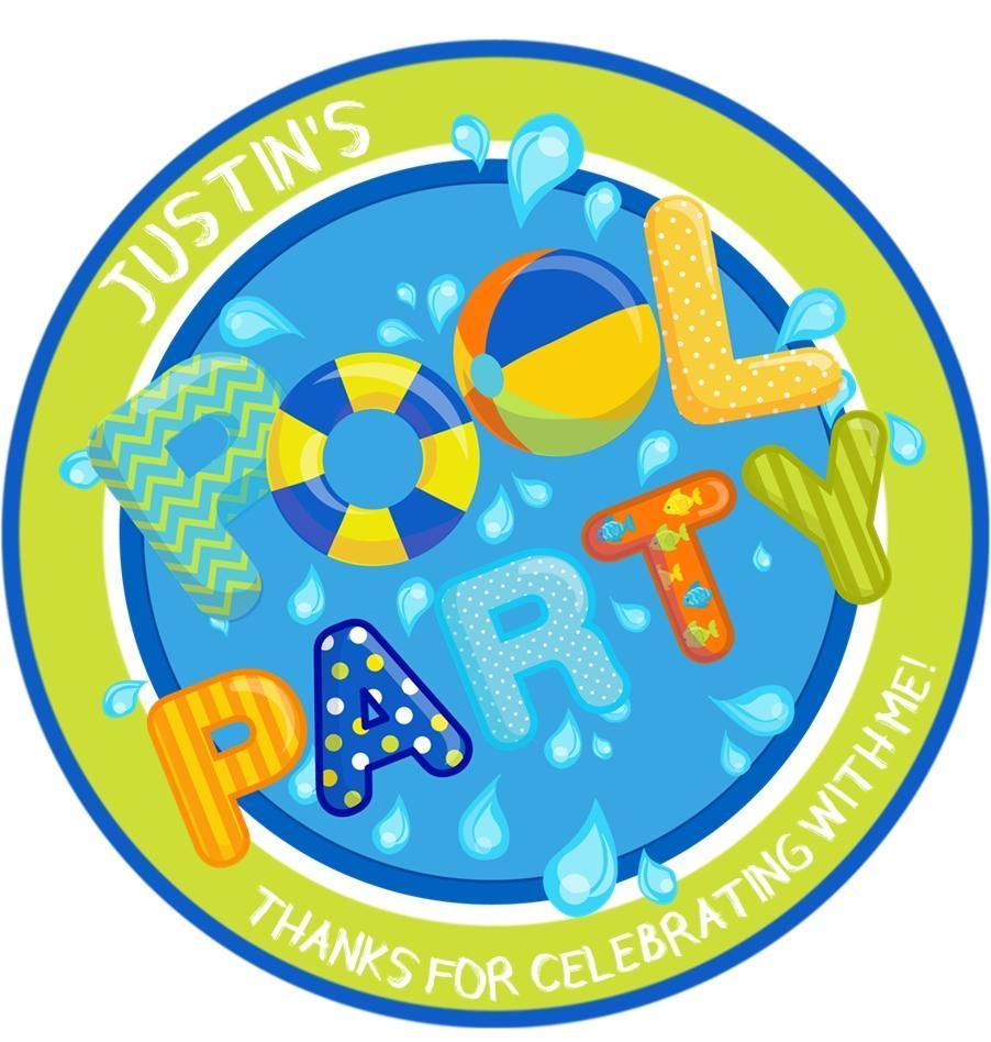 Green pool party birthday sticker with splash graphics