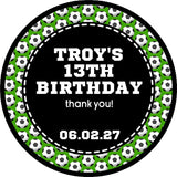 Green soccer ball border favor labels for party treats