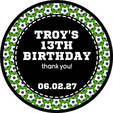 Green soccer ball border favor labels for party treats