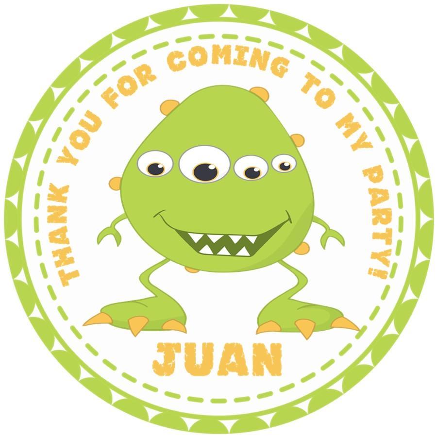 Green three eye monster birthday sticker