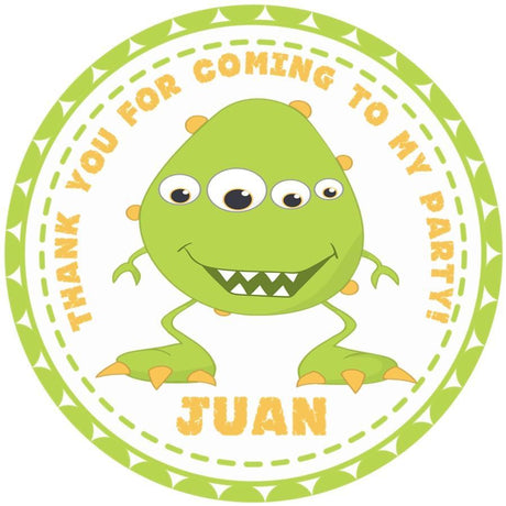 Green three eye monster birthday sticker