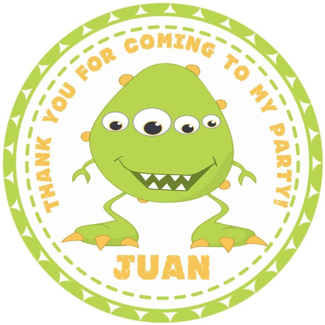 Green three eye monster birthday sticker