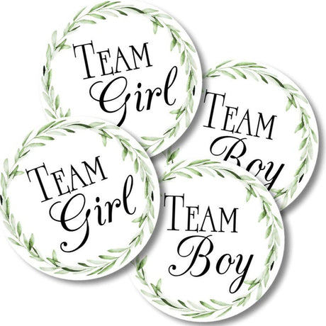 Greenery gender reveal stickers with eucalyptus wreath design