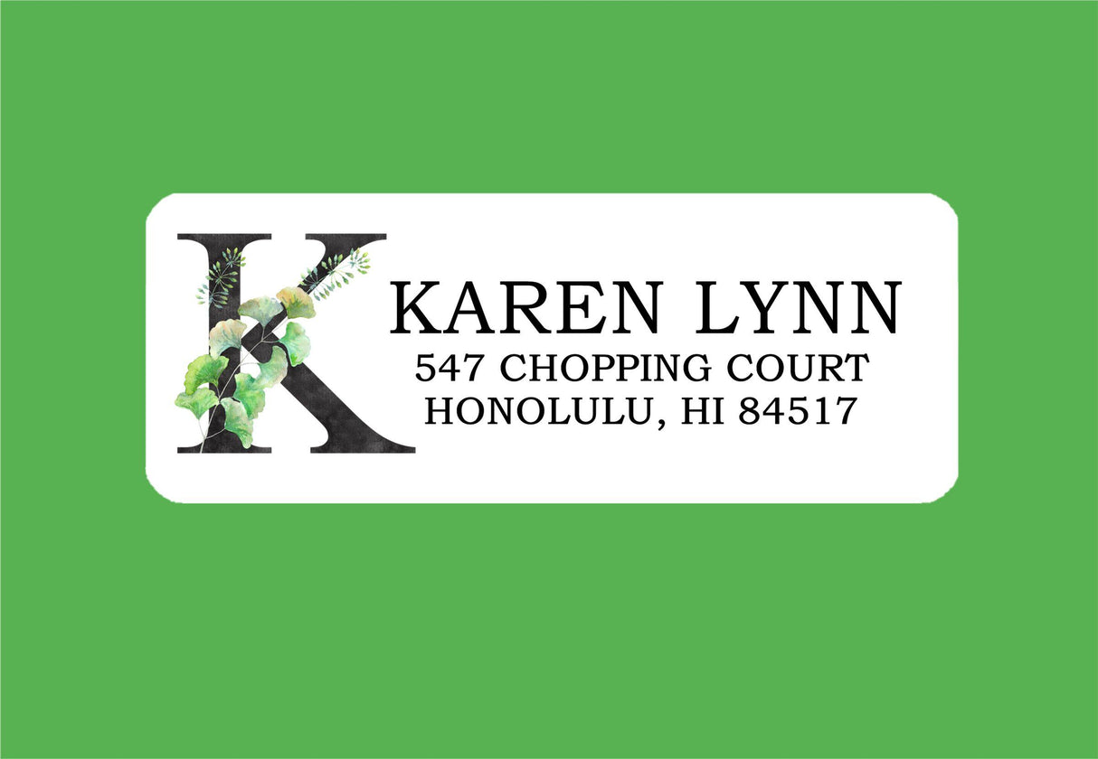 Greenery initial personalized address label on envelope