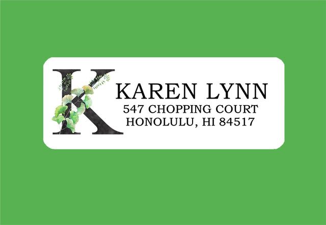 Greenery initial personalized address label on envelope