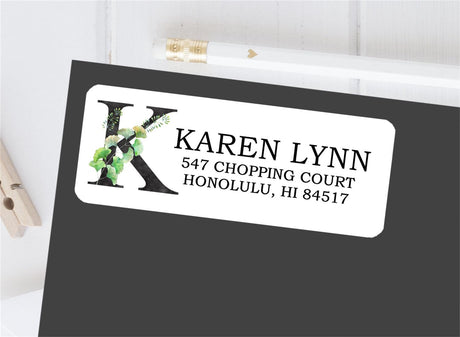 Greenery monogram address labels with botanical initial